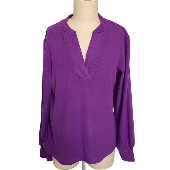 LOFT Jersey Split Neck Top Winter Plum - Picture 2 of 6
